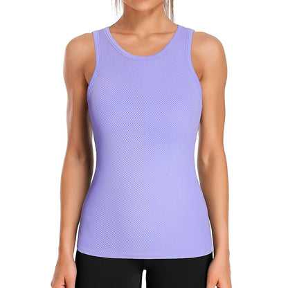 Ribflex Workout Tank Tops for Women Full Length Gym Athletic Top with Built in Bra