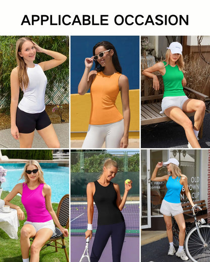 Ribflex Workout Tank Tops for Women Full Length Gym Athletic Top with Built in Bra