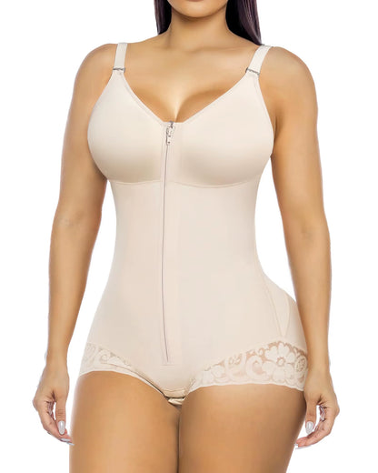 Seamless High Compression Cami Shaper Bodysuit Lace Trim Non Slip Thigh Slimmer Hip Enhancer Shapewear