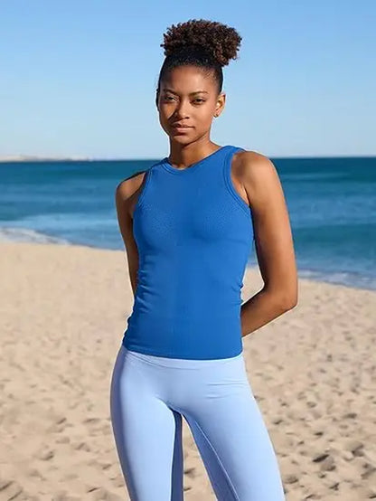 Ribflex Workout Tank Tops for Women Full Length Gym Athletic Top with Built in Bra