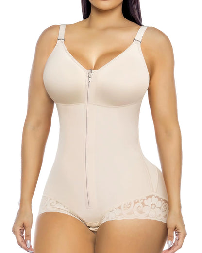 Seamless High Compression Cami Shaper Bodysuit Lace Trim Non Slip Thigh Slimmer Hip Enhancer Shapewear