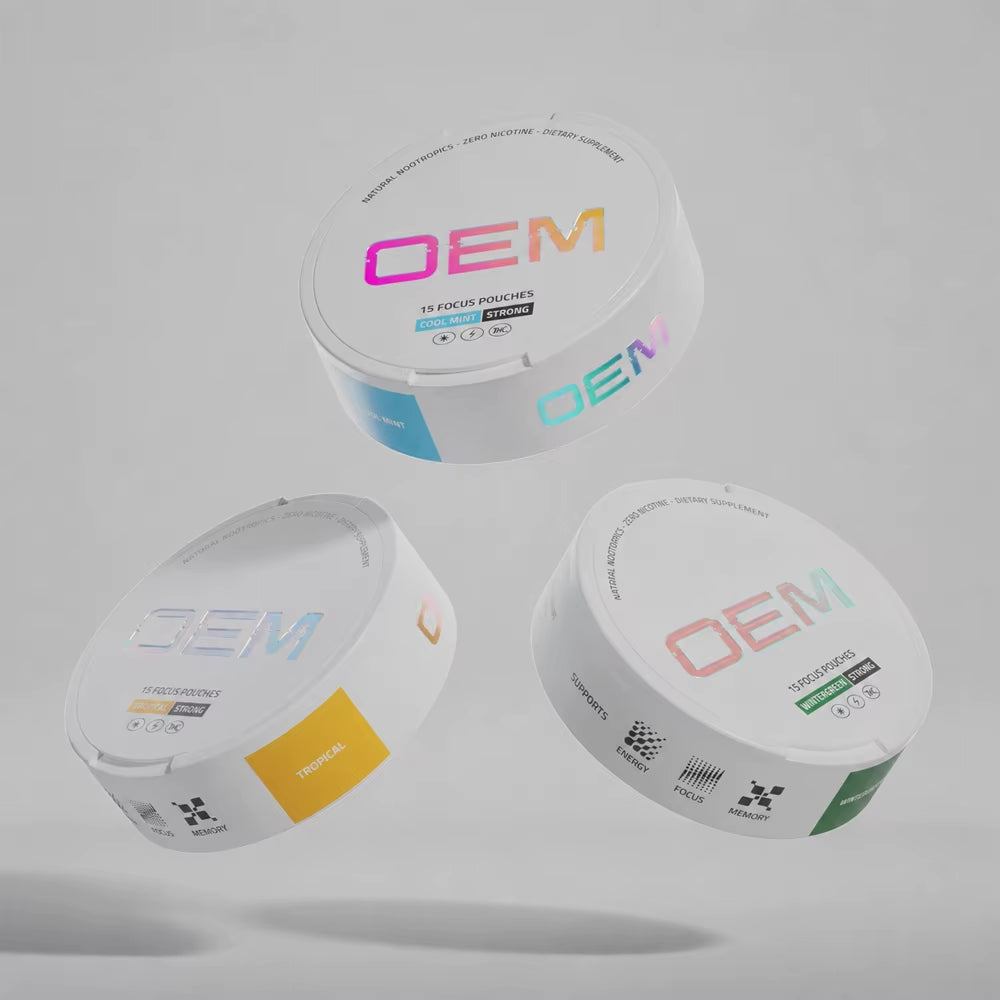 Wholesale OEM Oral Pouches Caffeine Free Focus Pouches Nootropic Alpha-Gpc L-Theanine Plant Based Energy Pouches Ultra Cans