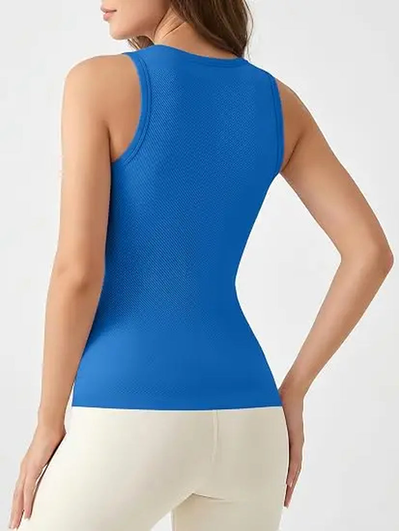 Ribflex Workout Tank Tops for Women Full Length Gym Athletic Top with Built in Bra