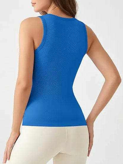 Ribflex Workout Tank Tops for Women Full Length Gym Athletic Top with Built in Bra
