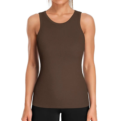 Ribflex Workout Tank Tops for Women Full Length Gym Athletic Top with Built in Bra