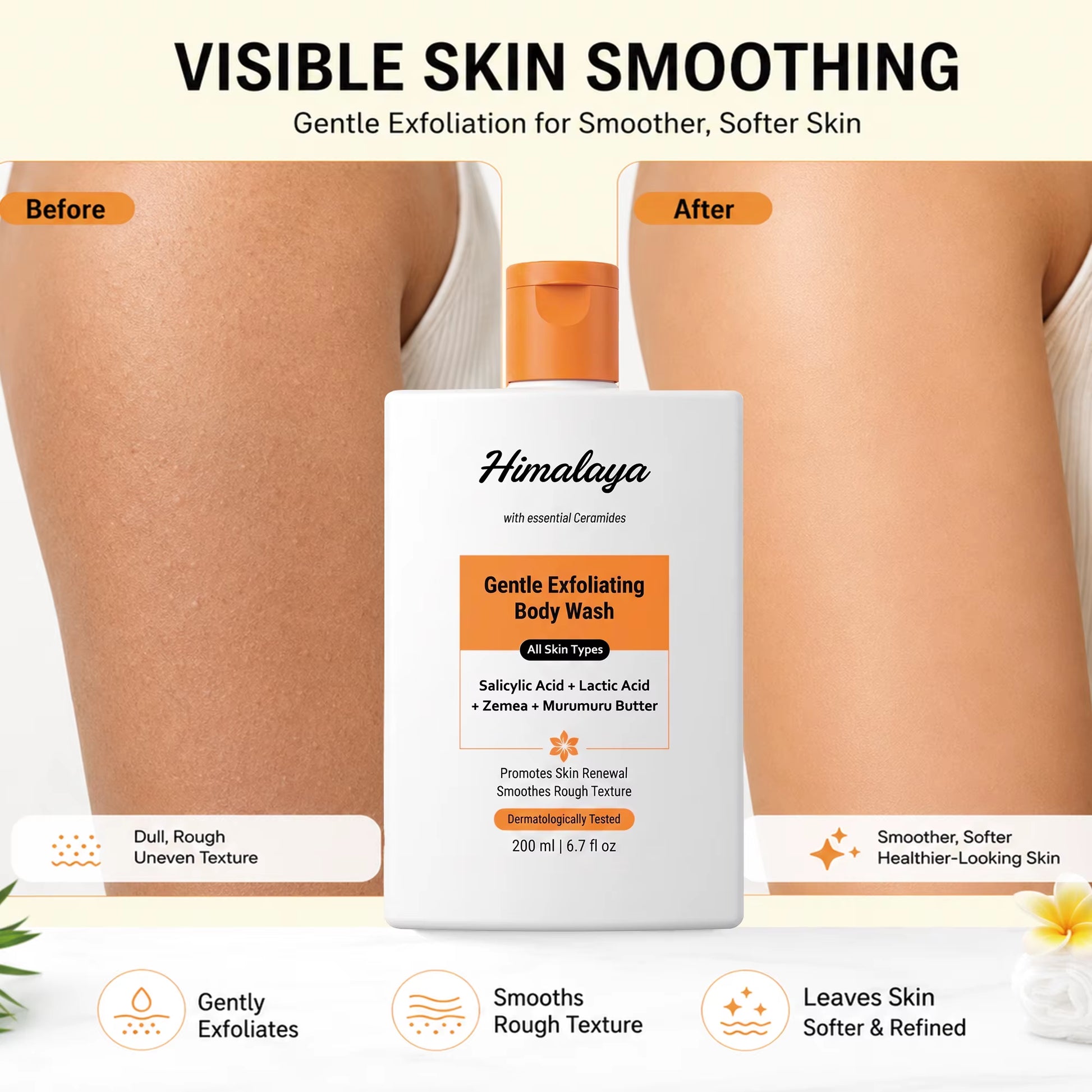 Private Label Salicylic Acid Body Wash for Keratosis Pilaris Deep Exfoliation Smooth Bumpy Uneven Skin Texture Shower Gel