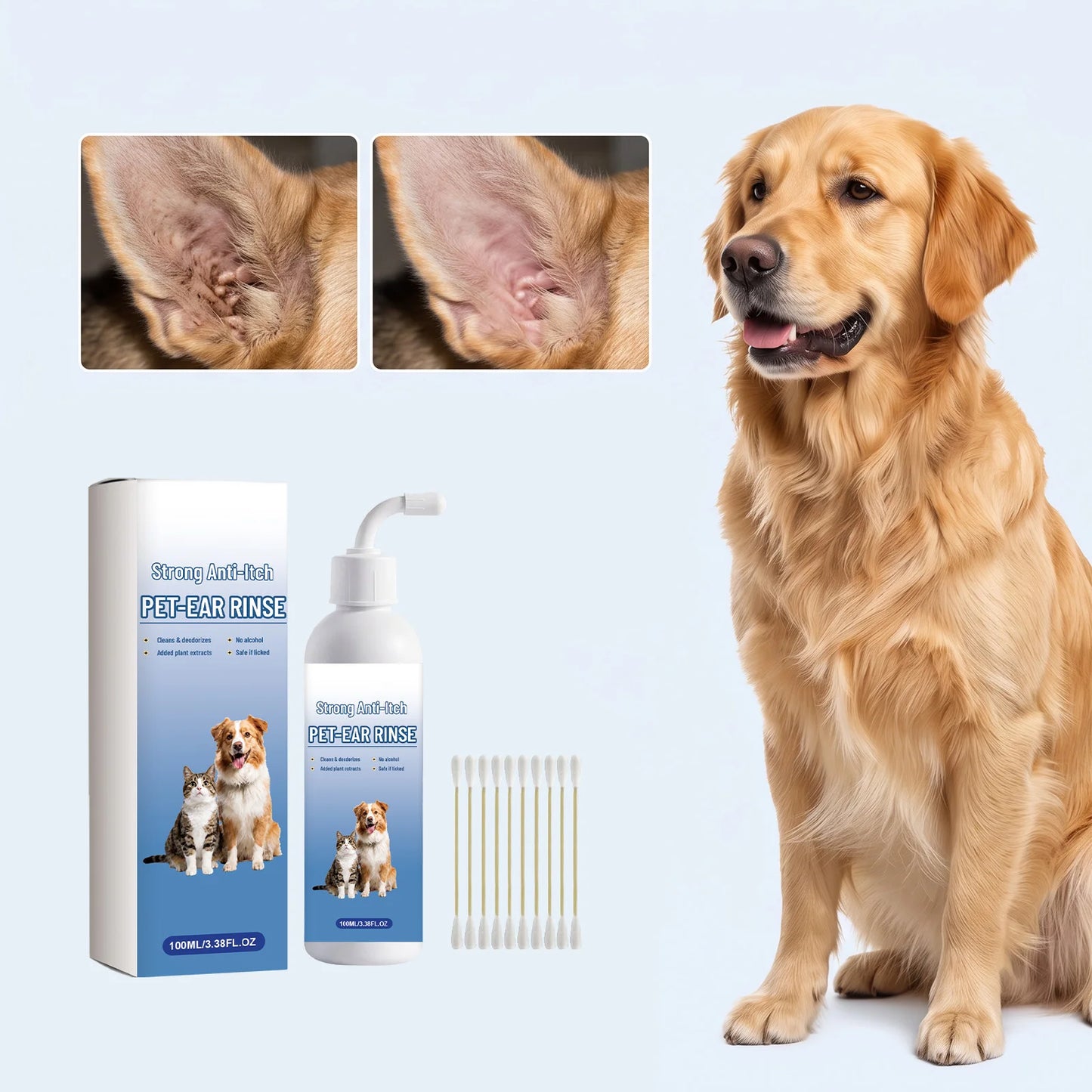 Pet Ear Rinse for Dogs & Cats, Mild Ear Canal Cleansing Liquid, Gentle Ear Wash for Comfort Daily Pet Ear Care