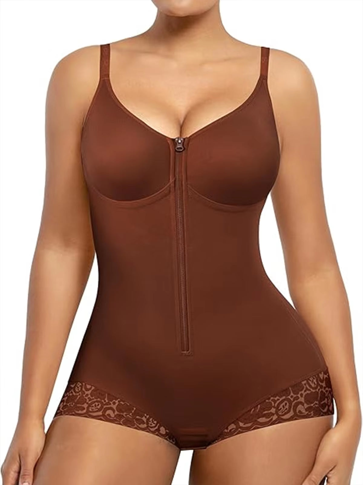 Seamless High Compression Cami Shaper Bodysuit Lace Trim Non Slip Thigh Slimmer Hip Enhancer Shapewear