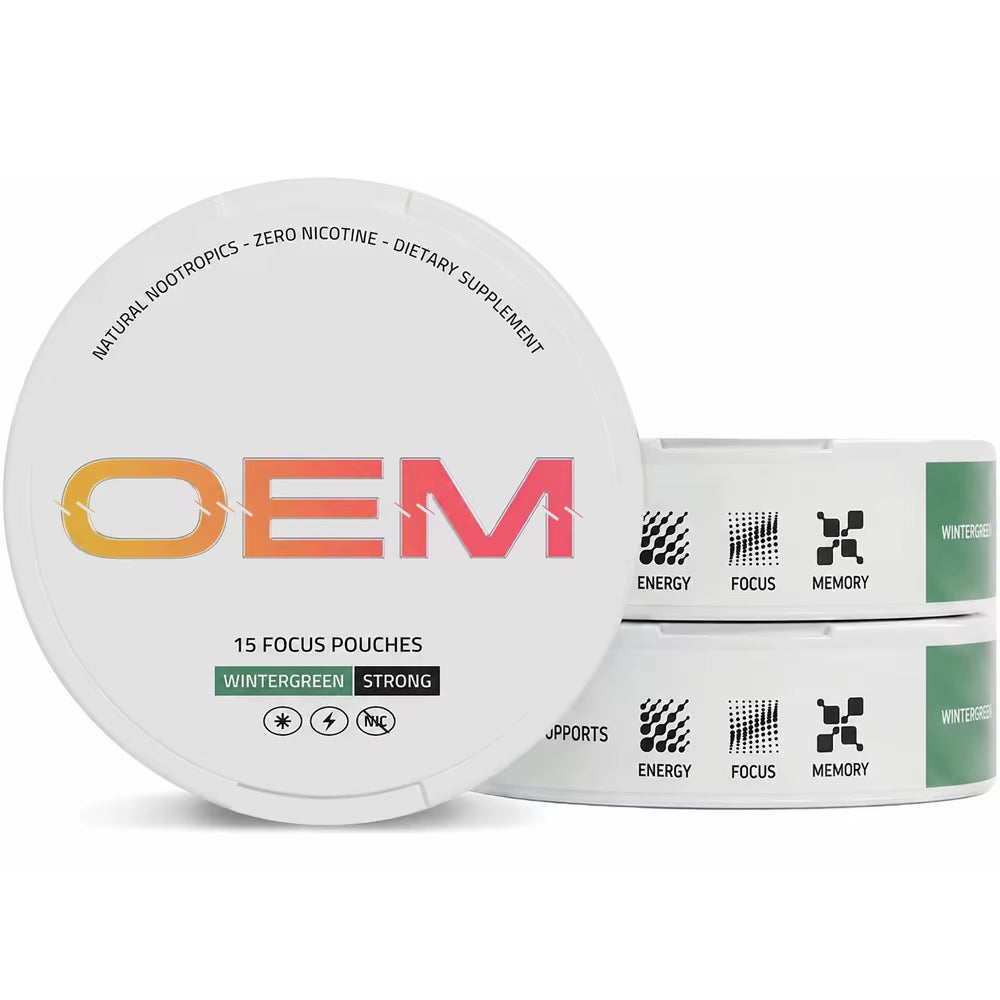 Wholesale OEM Oral Pouches Caffeine Free Focus Pouches Nootropic Alpha-Gpc L-Theanine Plant Based Energy Pouches Ultra Cans