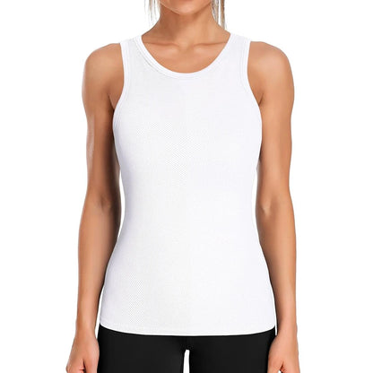 Ribflex Workout Tank Tops for Women Full Length Gym Athletic Top with Built in Bra
